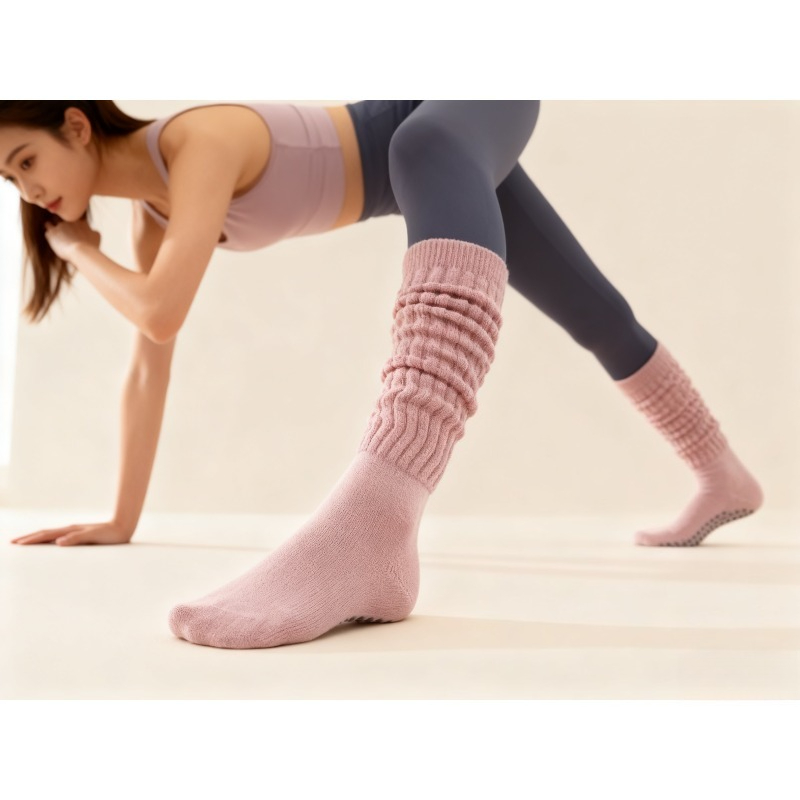 Winter Yoga Clothing - 여성용 면 논슬립 필라테스 양말 롱