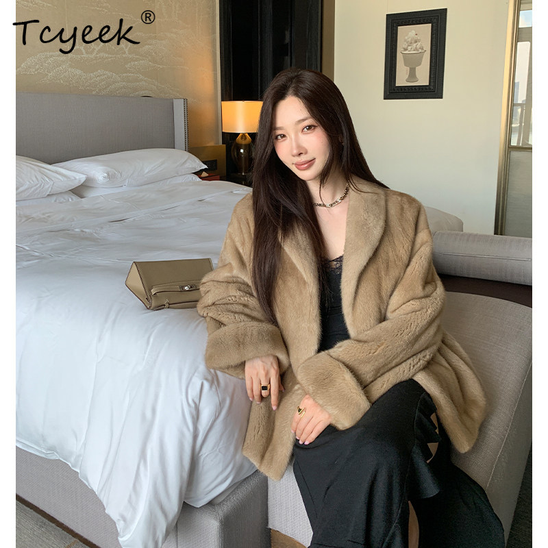 Winter Clothing Label - Tcyeek 천연 밍크 모피 코트 여성