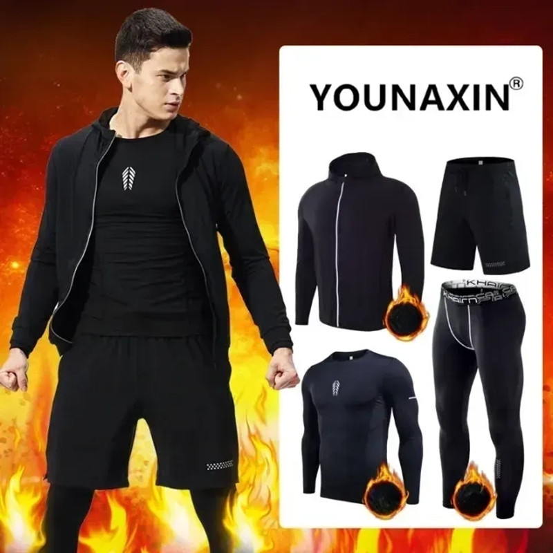 Winter Yoga Clothing - 4피스 남성 피트니스 의류 세트 겨울용