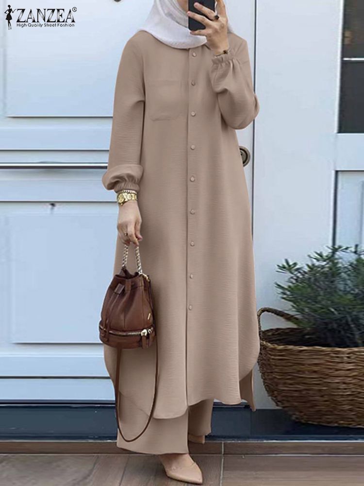 Winter Clothing Dubai - ZANZEA 여성 무슬림 세트, 봄 긴