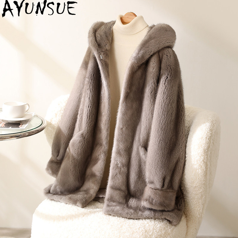 Winter Clothing Label - AYUSNUE 럭셔리 천연 밍크 모피 코트