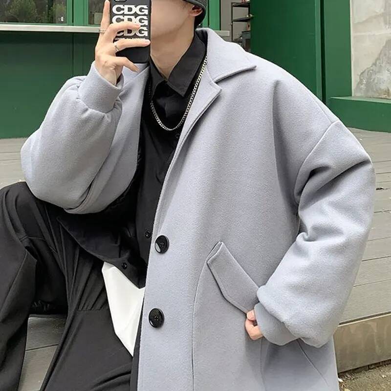한국산 단색 울 코트 가을 겨울 기본 테일러드 칼라 남 - Winter Clothing Taiwan 리뷰 및 가격