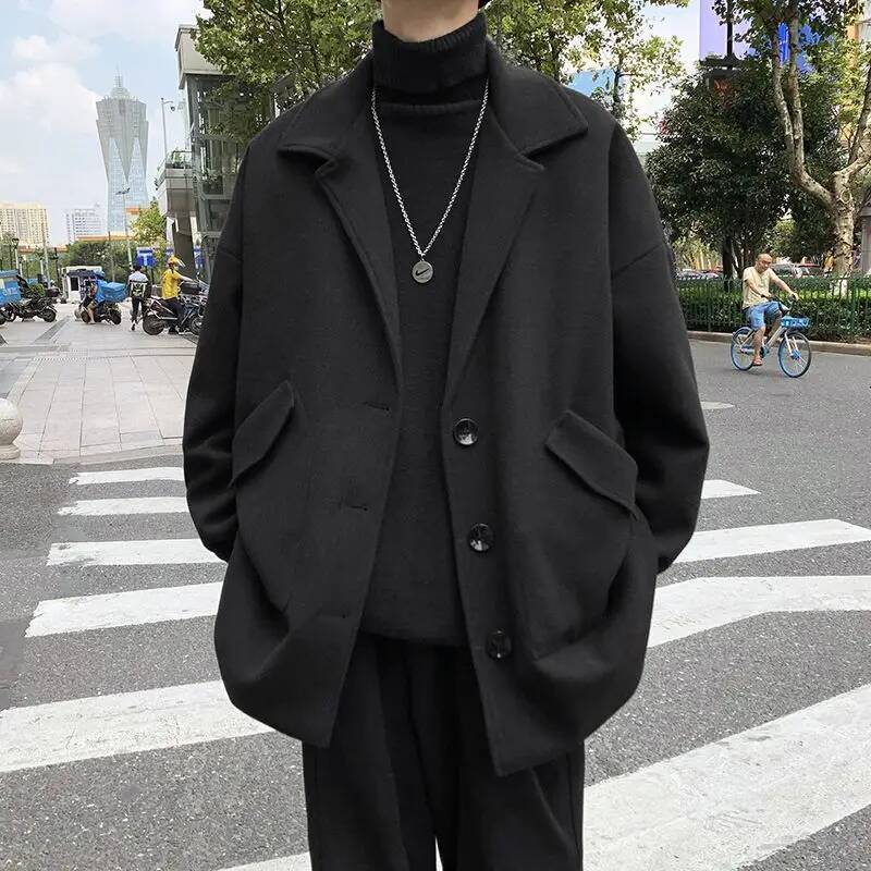 한국산 단색 울 코트 가을 겨울 기본 테일러드 칼라 남 - Winter Clothing Taiwan 리뷰 및 가격