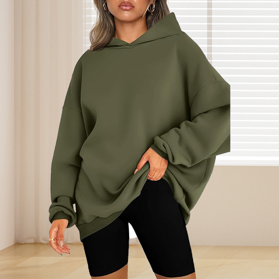 플러스 사이즈 기본 솔리드 컬러 후드티, 캐주얼 심플  - Winter Clothing Plus Size 리뷰 및 가격