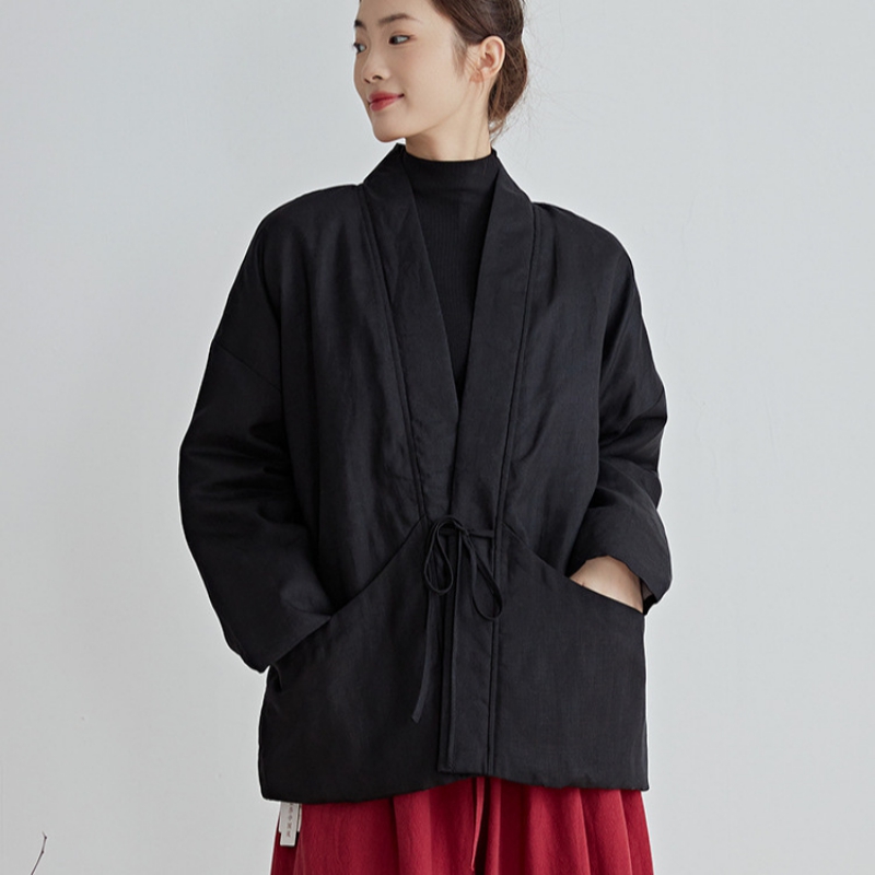 중국 스타일 면 외투 블랙 겨울 일본식 기모노 밴디지  - Traditional Winter Japanese Clothing 리뷰 및 가격