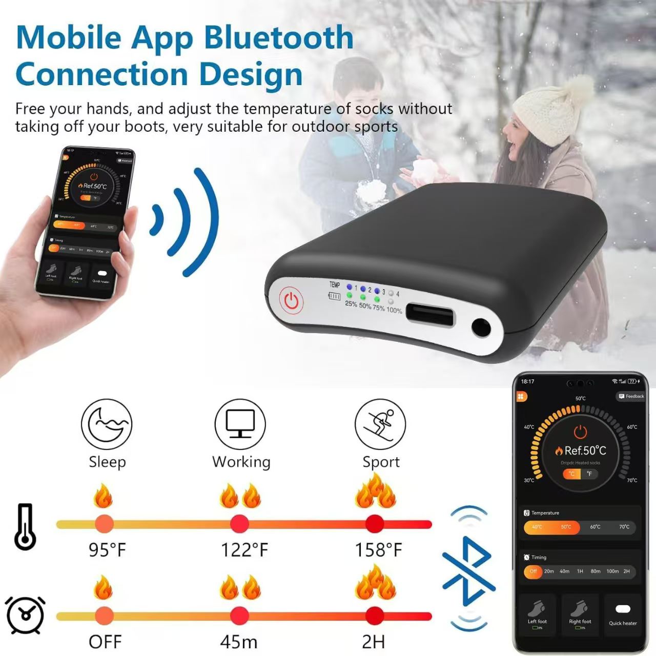 내구성 5000mAh 5V 배터리 앱 제어 가열 양말  - Heated Insole Rechargeable 리뷰 및 가격
