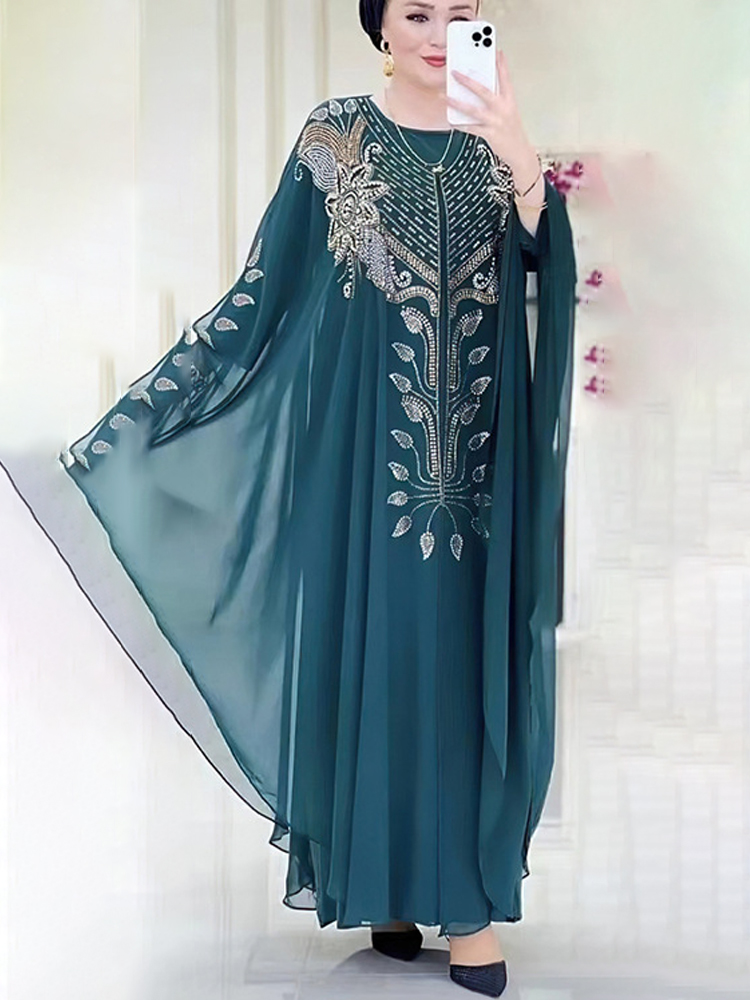 시폰 Boubou 이슬람 패션 Abaya 2 PCS 세 - Winter Clothing Dubai 리뷰 및 가격